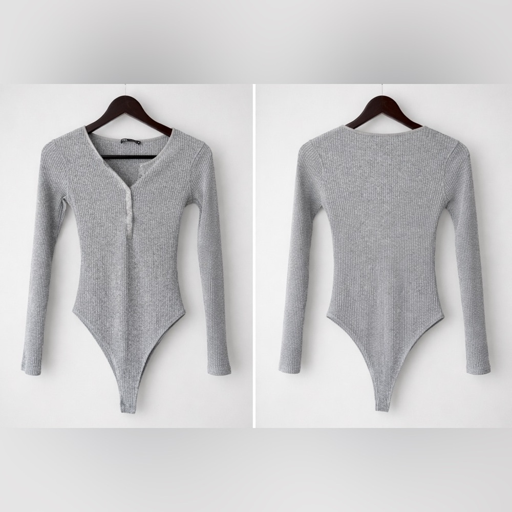 Zara Heather Gray Long Sleeve Bodysuit